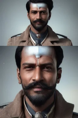 a portrait of dashing dude from india, cyborg , incredibly sharp & detailed, cinematic, vintage , cigarette in hand