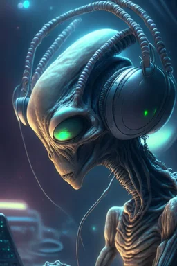 Alien listening to music ,highly detailed, artstation, sharp focus,4k