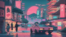 soothing 80s Japanese city ,
