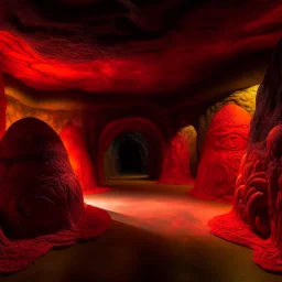 An orangish red underground covered in lava designed in Maori sculptures