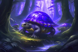 tortoise, purple obsidian shell, forest, medieval fantasy adventure, dungeons and dragons, the elder scrolls V skyrim, oblivion, artstation, beautiful composition, highly detailed painting