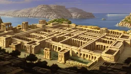 An ancient Phoenician city with a large gate , from down view