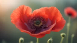 ultra high quality high detail RAW color photo, the detailed image of a poppy, precise focus, depth of field effect, blurred background, ultra high resolution, 32k image, natural environment with rich details, lighting shades,