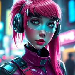 a pretty cyberpunk girl, android, bright hair, futuristic