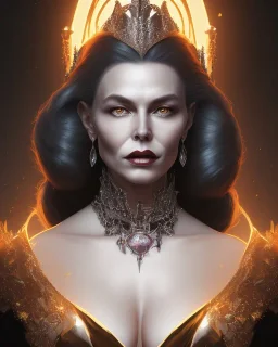 old evil queen in black leather gown, volouptous, busty, cleavage, angry, emperious, 8k resolution concept art portrait by Greg Rutkowski,