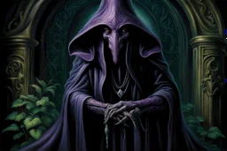 A mind flayer hiding in the shadows, painted by Anne Stokes. the naked truth.