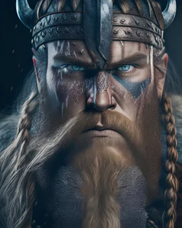 A portrait of a fierce Viking warrior, in the style of hyperrealism, intricate details, dramatic lighting, 8k resolution