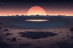 a calm cartoon of the planet ground during nightfall. empty sky