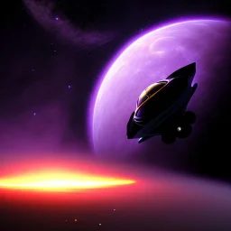 Alien ship over a crater, purple sky