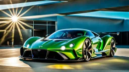 A sleek (((a fusion of bentley and koenigsegg jesko))), its glossy shell reflecting the (((bright sun))), cutting through a (((clear bright blue morning sky)))