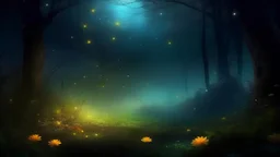 A wallpaper, magic, mystic background, enchanted garden, magic fog, fireflies, warn colours