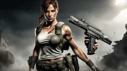 woman, a mix of lara croft from tomb raider and ghost from call of duty