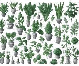 Vector plants and herb set illustration. Watercolor white backdrop