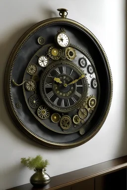 Craft an elegant piece inspired by vintage pocket watches, incorporating intricate clockwork details and metallic hues for a timeless and sophisticated wall art.