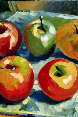 Abstract impasto oil painting of an apples on a table cezanne