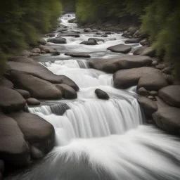 De petits tourbillons viennent éclore à la surface, l'eau descend le torrent poussée par le courant. Les grands échassiers viennent s'y désaltérer au son des gazouillis des oisillons... Au bout de quelques minutes la vitesse du courant augmente et quelques truites sautent prestement de l'eau pour retomber plus loin : la cascade n'est pas loin ! Là, ce sont des dizaines de milliers de larmes cristallines qui se précipitent brusquement dans le vide pour arriver au lac. De patients pêcheurs lancent