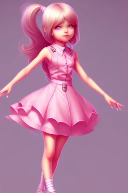 Loli, flat chest, pink dress, close up