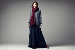 Зная её неуверенность, страх осуждения и любовь к шитью, её стиль — это: Тёмные, неброские тона: серый, тёмно-синий, бордо — чтобы «не привлекать внимание». Удобная, скрывающая фигуру одежда: Свободный свитер (возможно, с заплатками — она чинит его сама). Длинная юбка или простые брюки (никаких ярких деталей). Платок или широкий шарф (инстинктивно прячет в него лицо, когда нервничает). Самодельные аксессуары: Перчатка без пары. Сумка-мешок с инструментами для шитья и книжкой о детективах.