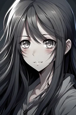 dark long hair gray eyes anime