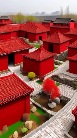 A red fiery Chinese royal village designed in Ica Stones