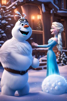 Olaf giving Elsa what for with his big snow balls