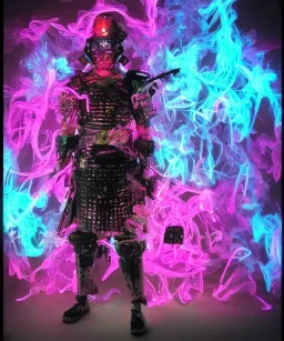 futuristic neon crystal sekeleton samurai smoke