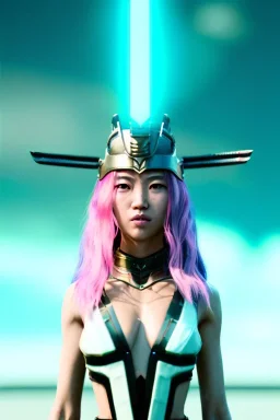 portrait, Asian cyborg woman, samurai warrior :: symmetry photography, cyberpunk style, pink hair, glow makeup:: black samurai army, katana, japanese traditional ornaments, pink, white, black, glow eyes, cinematic, Ultra realistic, dark scene, soft color, highly detailed, unreal engine 5, RTX, ultra detail, 3d, finely drawn, high definition.