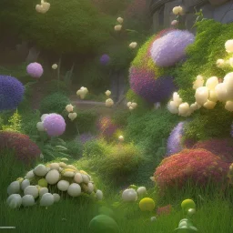 pixar style, volumetric summer garden environment and background, realistic painting of popcorn, looking excited, volumetric lighting, dramatic lighting, detailed digital painting, extreme dense and fine fur, anime, ornate, colour-washed colors, elegant, small minutiae, tiny features, particulars, centered, smooth, sharp focus, renderman gofur render, 8k, uhd, detailed eyes, realistic shaded volumetric lighting, sunlight caustics, backlight, centered camera view