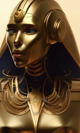 Pharaonic robot , head and shoulders portrait, cinematic, 8k, resolution concept art portrait by Greg Rutkowski, Artgerm, WLOP, Alphonse Mucha dynamic lighting hyperdetailed intricately detailed