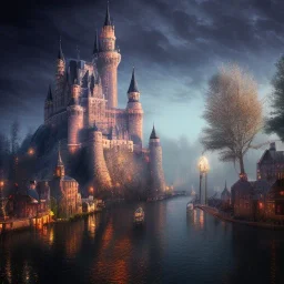 A magical gothic little town of witches with a castle and canals Nick Harris style