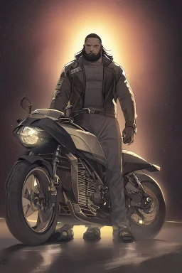 Clean cut thin asian man in a motorcycle jacket on a strange planet looking at the sunset