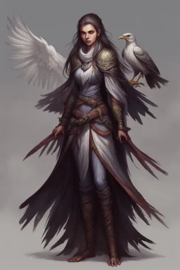 dnd female Aarakocra with long hair warlock