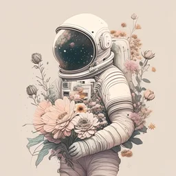 "floral astronaut" hand-drawn digital art, muted tones, flowers everywhere, REALISTIC