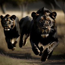 black lions running