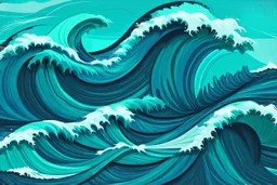 a background of a fun stylized waves, blue teal tones, surf culture