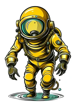 diving helmet cartoon with leg and hand