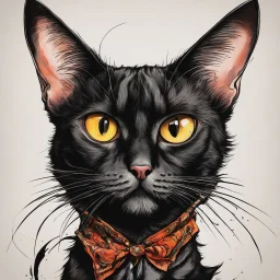 create a wild caricature of an aged, malevolent, ornately dressed , sorceress Bombay cat, highly detailed with refined feline features in the cartoon caricature style of Gerald Scarfe and Ralph Steadman precisely drawn, boldly inked, vividly colored, 4k