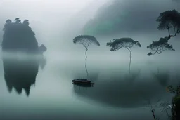 Qiuindahou lake in misty