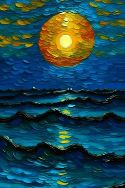 sun set in blue sea by van Gogh.