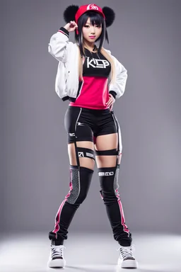 a cute full body shot of anime adult lady wearing hip hop dance clothes standing