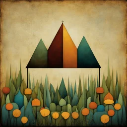 Geometric shapes in a minimalist garden by Andy Kehoe, art deco abstract art, fine details, complimentary colors, beautiful composition.