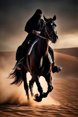 Photography Mistery of Black Ghost Man Arabian,driving on Black Horse,Walking alonely on desert darkness night background