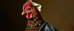 amish hen dressed in amish outfit, painted with oil paint by rembrandt