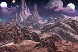 Sci fi mountains, planet in the horiozn