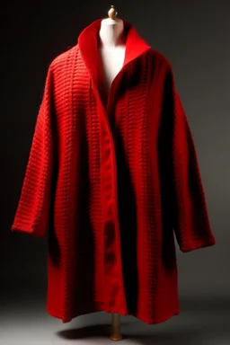 Man's large and red knitted coat opened on front without bottons