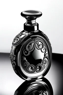 Black perfume bottle design with white gold embossed watch