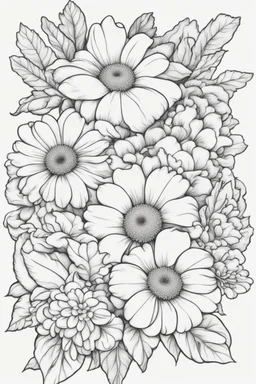 outline art for cute flower coloring pages with which, White background. sketch style, clean line art, white background, no shadow and clear