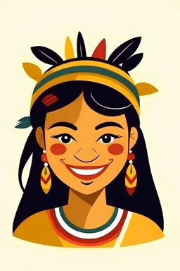 brazil indigenous woman, little smile,Vector minimal style,