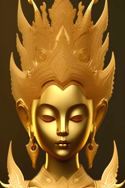 statue 3D Girl gold, Thai pattern, Thai dress, detailed pattern, pattern, template, prototype, weaving gold 4k golden face wing