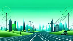 city landscape, minimalistic, road, green city concept, electric cars,